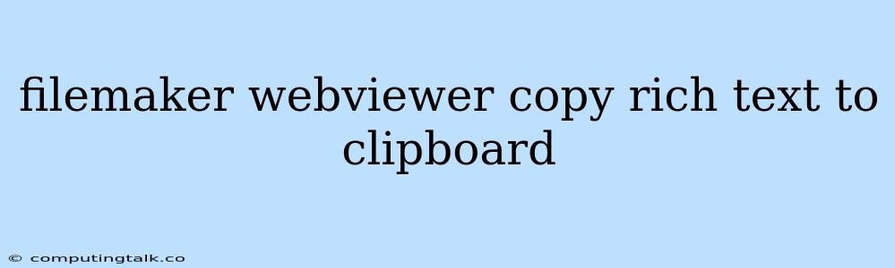 Filemaker Webviewer Copy Rich Text To Clipboard