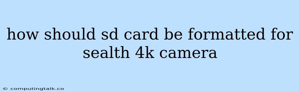 How Should Sd Card Be Formatted For Sealth 4k Camera