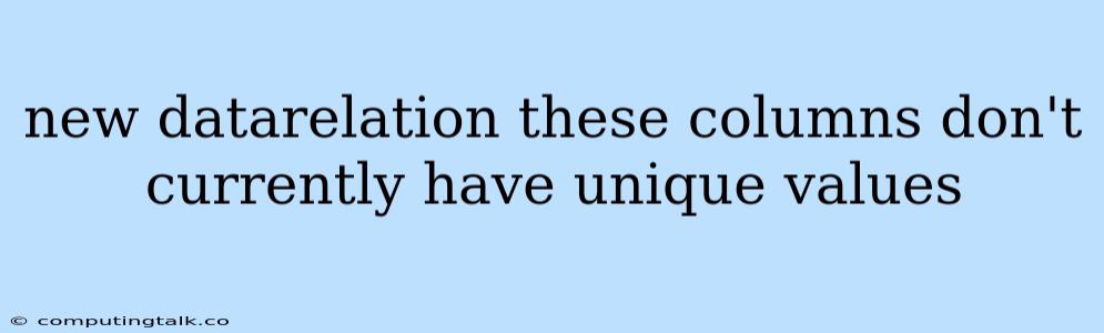 New Datarelation These Columns Don't Currently Have Unique Values