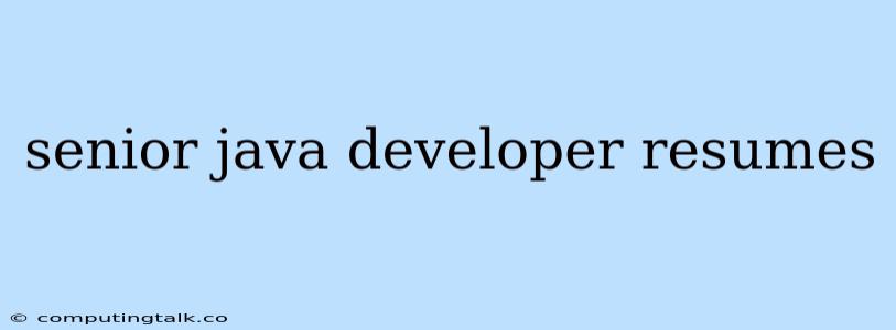 Senior Java Developer Resumes